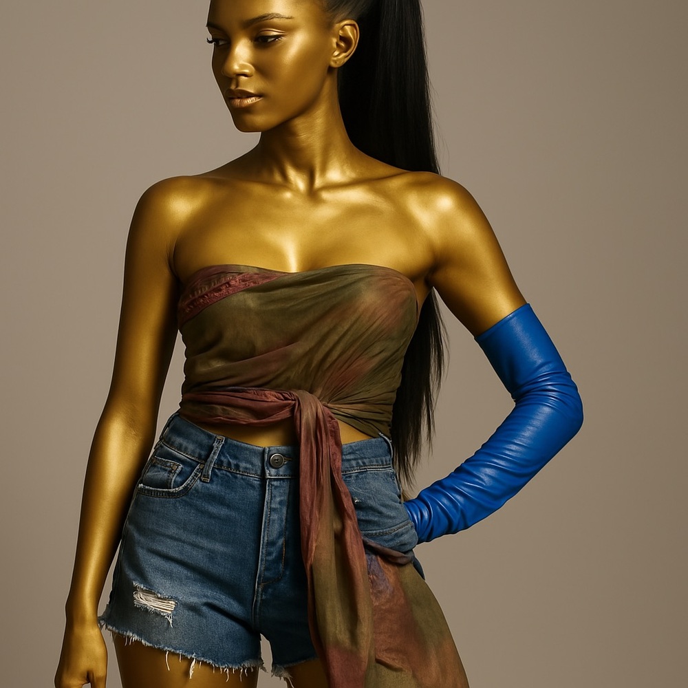 Chic Tube Top with Blue Sleeve